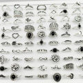 Yuanyan 30pcs/Lot Wholesale Antique Silver Color Finger Rings For Women New Black Acrylic Stone Crown Water Drop Angel Wing Jewelry Girl. 