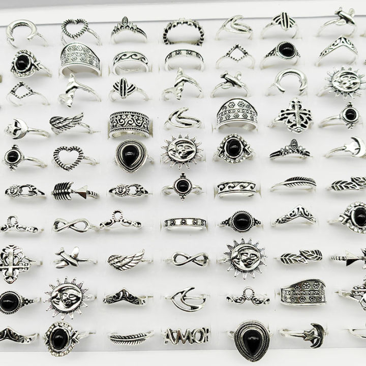 Yuanyan%2030pcs/Lot%20Wholesale%20Antique%20Silver%20Color%20Finger%20Rings%20For%20Women%20New%20Black%20Acrylic%20Stone%20Crown%20Water%20Drop%20Angel%20Wing%20Jewelry%20Girl%20-%20Image%204