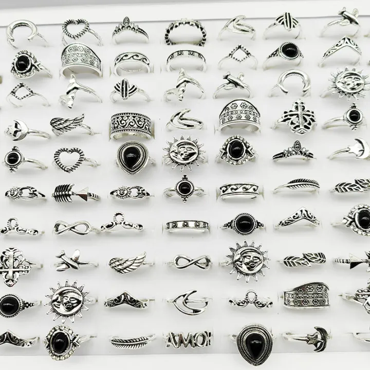 Yuanyan%2030pcs/Lot%20Wholesale%20Antique%20Silver%20Color%20Finger%20Rings%20For%20Women%20New%20Black%20Acrylic%20Stone%20Crown%20Water%20Drop%20Angel%20Wing%20Jewelry%20Girl%20-%20Image%204