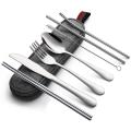 Pack, portable reusable set, travel dinner fork set, camping box straw, Fifty percent discount spoon/8-piece set, cutlery and cutlery, stainless steel chopstick set. 