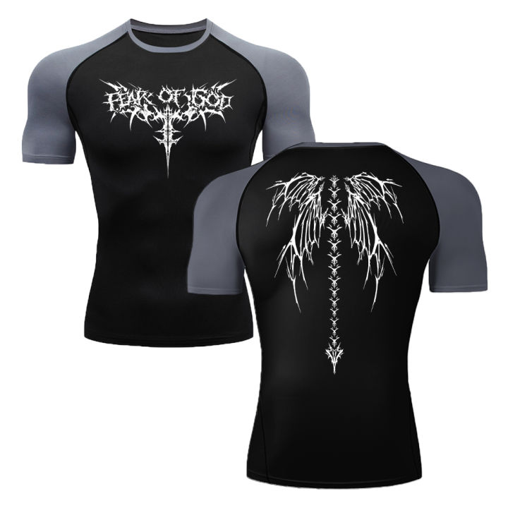 HOT Printed Compression Shirt For Men Short Sleeves Gym Rash Guard Jogging Fitness Muscle Wear Shirt Athletic Clothes Tops Summer