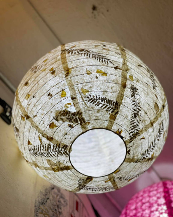 thumbnail image 2 of Handmade Natural Lokta Paper Om Sun Power Lamp Shade From Nepal - 6 Colors 2 of 4