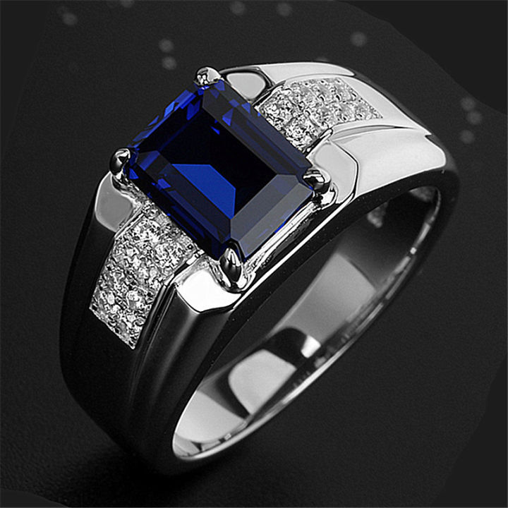 【Mega Men's Sapphire Diamond Green Tapered Crystal Trendy Men's Aggressive Adjustable Ring