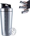 Gym Shaker Stainless Steel Bottle With Wire Whisk – 25 oz / 739 ml. 