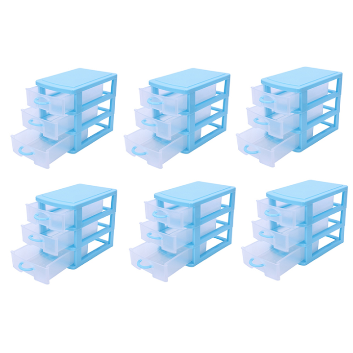 6X Mini Translucent Drawer Type Plastic Storage Box（Blue 3 Layers）