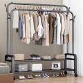 Heavy-Duty Metal Garment Rack – Double Rod, Storage Shelf & Hooks, Portable Clothes Organizer with Rollers | Cloth Hanger | Hanger. 