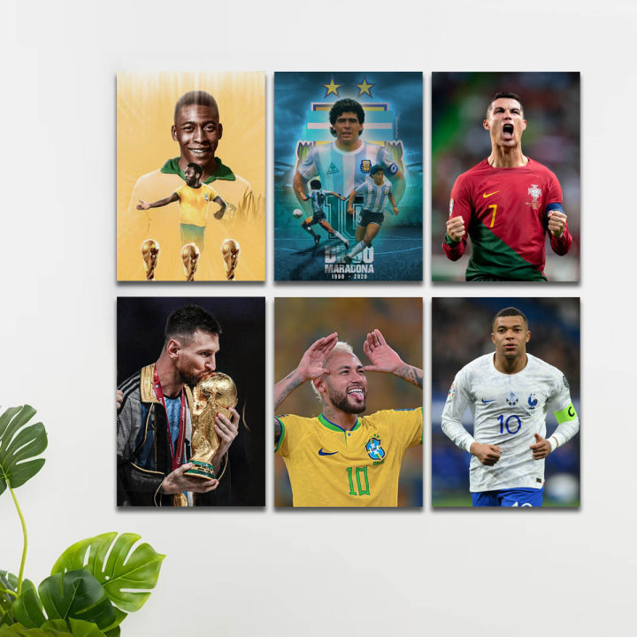 Messi Ronaldo Neymar Pele Maradona Mbappe 6 Pcs Poster