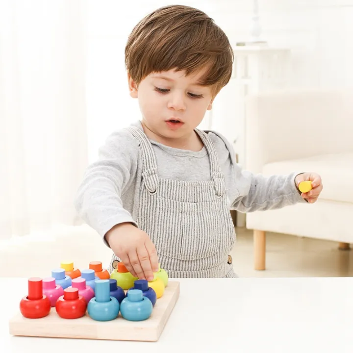 OYPFXMI Wooden Color Sorting Stacking Rings Board Educational Learning ...