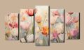 5-Piece Canvas Wall Art Set – Abstract Textured Floral Tulips & Poppies Print. 