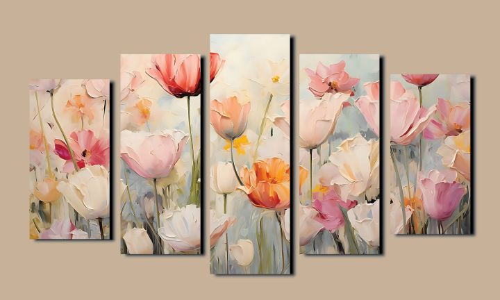 5-Piece%20Canvas%20Wall%20Art%20Set%20%E2%80%93%20Abstract%20Textured%20Floral%20Tulips%20&%20Poppies%20Print%20-%20Image%203