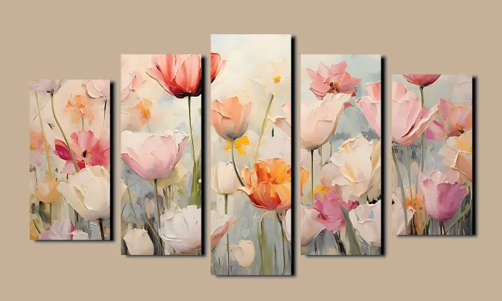 5-Piece%20Canvas%20Wall%20Art%20Set%20%E2%80%93%20Abstract%20Textured%20Floral%20Tulips%20&%20Poppies%20Print%20-%20Image%203