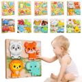 New Multicolor Wooden 3D Puzzle Cartoon Animal Fruits Dinosaur English Learning Puzzle Hand-eye Coordination Animals Jigsaw Toys Gifts. 