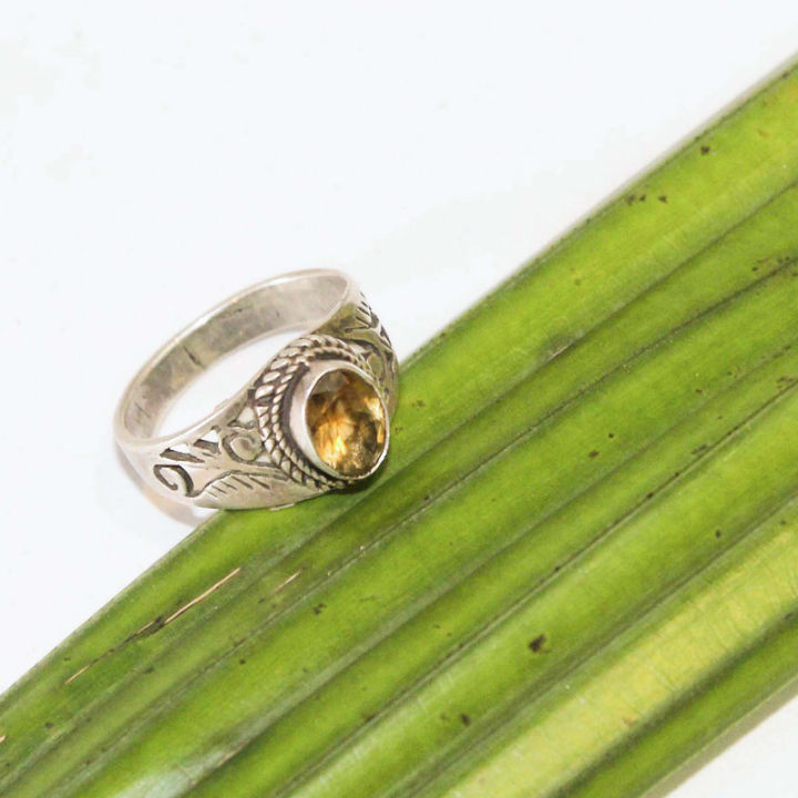 Silver Ring with Yellow Sapphire Stone for Women