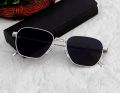 Square Hexagon Uv400+Silver Metal Frame Black Shades Trendy Premium Sunglasses With Cover For Men. 