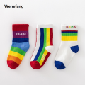 Wenefang 3 Pairs/Pack Autumn Winter New Children's Socks Boys And Girls Rainbow Hot Selling Striped In Tube Tide Socks Baby Kids Cotton Sport Socks. 