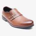 Khaki Brown Leather Plain Side Clip Design Party Shoes For Men. 
