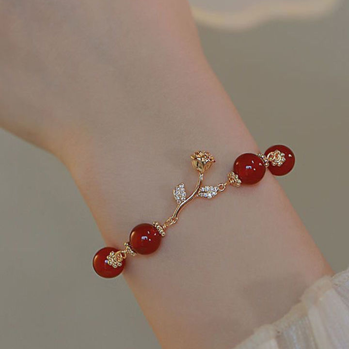 Korean%20Style%20Light%20Luxury%20Rose%20Charm%20Bracelets%20Fashion%20Chain%20Romantic%20Red%20Beads%20Rhinestone%20Bangle%20For%20Women%20Wedding%20Jewelry%20Gift%20Cologo%20-%20Image%204