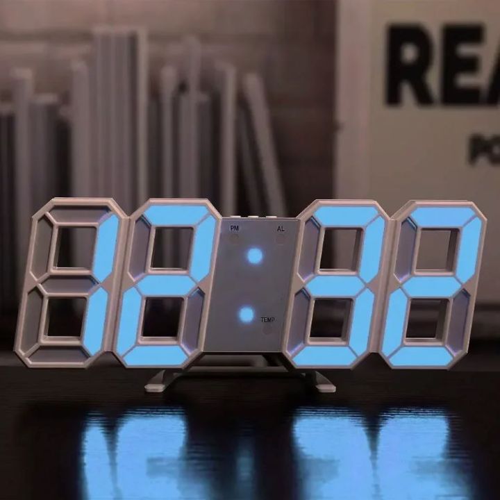 Digital Wall Clock 3D Number Desk Watch Electronic Alarm Modern Home ...