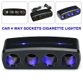 4 Way Cigarette Lighter Socket Splitter Adapter Blue Indicator Light For Tablet Smartphone GPS Charger Socket. 