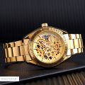 SKMEI  9194 Automatic Stainless Steel Luminous Hollow Mechanical Wristwatch For Men - Golden. 