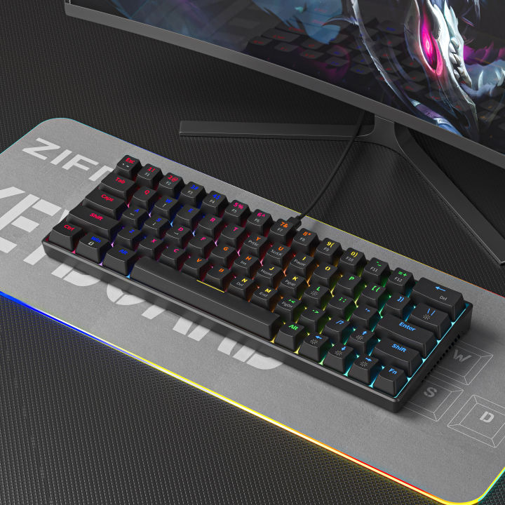 ZA646 Keyboard RGB USB Mechanical Gaming Keyboard 64 Keys Wired Detachable Cable Portable Gamer Keyboard Blue Switch Key caps