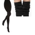 High Waisted Stretchy Fleece Lined Thigh Highs Warm Thick Fur Leggings (Black and Skin) For Women. 