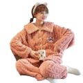 Autumn Winter Warm Flannel Women Pajamas Sets Thick Coral Velvet Long Sleeve Cartoon Sleepwear Flannel Pyjamas Set. 