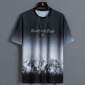 New thin loose summer ice silk feeling men's short sleeve T-shirt, youth fashion, handsome and versatile gradient T-shirt. 