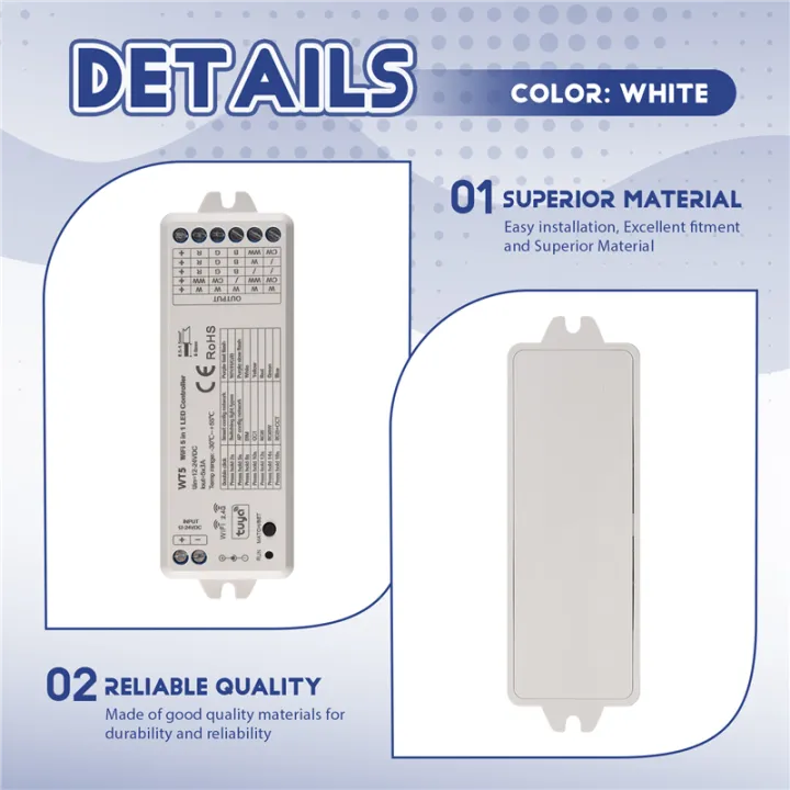 NAMUNY%20Tuya%20LED%20Controller%205%20in%201%20Dimmer%20CCT%20RGB%20RGBW%20RGBWW%20RGBCCT%20Strip%20Smart%20Life%20Wifi%202.4G%20RF%20Remote%20Controller%2012-24V%20WT5%20-%20Image%204