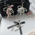 Country Y2K Beauty Car Keychain Han Sweet Pearl Bow Ladies Keychain 2025新品，Jinnikaiji Heart Shaped Lace Pendant Bag Pendant Accessories 2025 New Gifts. 
