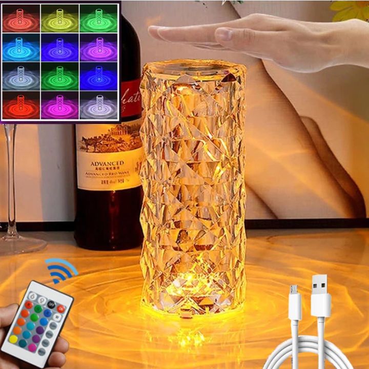 Crystal Table Lamp Rose Light Projector 3/16 Colors Adjustable Romantic Diamond Atmosphere LED Light