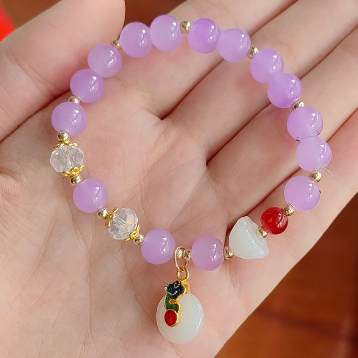 【Mega Sale】New White Jade Pendant Female Gift Student Jewelry Candy Crystal Glass Bead Bracelet