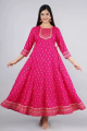 Prakhaya Women Printed Viscose Rayon Gown Kurta  (Pink). 