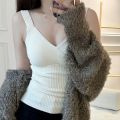 Soft V-neck Sleeveless Warm Underwear Seamless Bottoming Shirt Warm Slimming Vest Top Stripe Winter Thermal Vest Autumn Winter. 