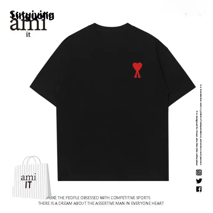 Linguolin%20Sutuiying%20AMI%20IT%20short%20sleeved%20t-shirt%20men's%20and%20women's%20pure%20cotton%20summer%20High%20Quality%20American%20fashion%20brand%20oversized%20loose%20couple's%20T-shirt%20base%20-%20Image%203