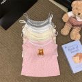 Sweet fit slim fit vest top bow slim fit with bra sleeveless fashion bow cute bear print Original lace floral camisole, round neck cushion lace cropped flower girl top seaside. 
