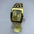 New Attractive Design Square Gold Dial Stainless Steel Gold Chain Fashionable Waterproof Watch For Men - Sold By Best Supplier. 