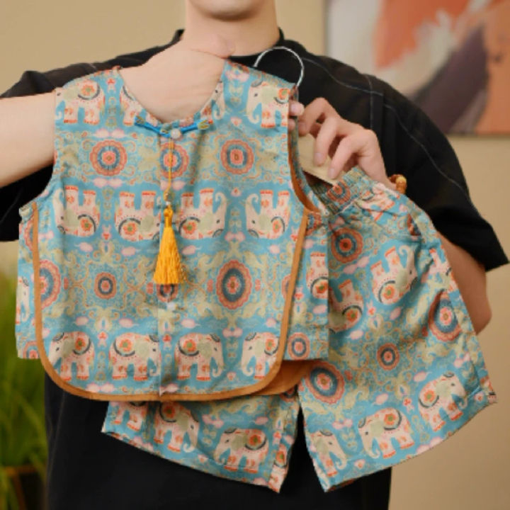 Tong%20Xing%20Yuan%20children's%20summer%20Chinese%20vest%20shorts%20national%20style%20two-piece%20set%20of%20boys%20senior%20jacquard%20vest%20baby%20summer%20dress%20-%20Image%202