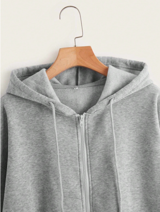 Solid Zip-Up Drawstring Hoodie – Grey (Oversized Fit) | Daraz.com.np