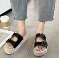 Korean Style Summer Women's Sandals Stitching Surface Buckle Thick Bottom Slippers. 