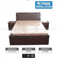 Sunrise Furniture Seesau Wood Queen Size Bed With 2 Side Table - Dark Walnut. 