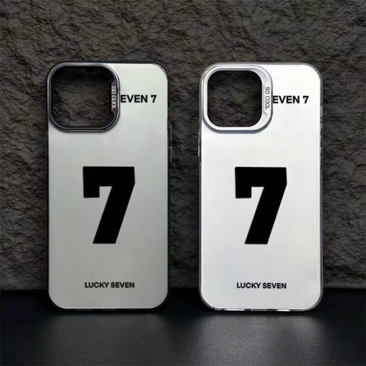 Vylon Phone Case For Samsung Galaxy S21 S22 S23 S24 PLUS ULTRA S23FE Casing Silver Black White Colorful Matte IMD Lucky Number Seven Luxury Fashion Simple Protection Silicone Shockproof Back Cover