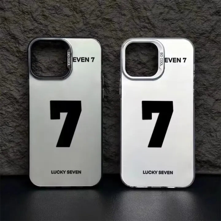 Phone%20Case%20For%20iPhone%2011%2014%2015%20Pro%20Max%20PLUS%20XS%20Max%20Casing%20Silver%20Black%20White%20Colorful%20Matte%20IMD%20Lucky%20Number%20Seven%20Luxury%20Fashion%20Protection%20Simple%20Shockproof%20Back%20Cover%20Silicone%20-%20Image%203