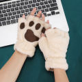 Lovely Plush Cat Claw Paw Gloves Plush Mittens Warm Soft Plush Short Fingerless Fluffy Bear Gloves Costume Half Finger Gloves. 