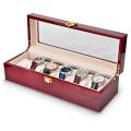 Wooden Watch Box-6 Wide Watch Slots Wood Clock Box Storage Organizer. 