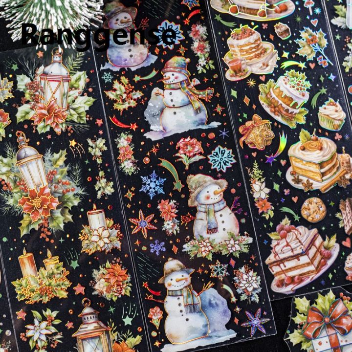 Ranggense Portable 2 pcs INS Bronzing Christmas flat Stickers aesthetic Decorative Diary Scrapbooking Stickers Festival Birthday Party Gift Labels