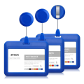 Plastic Sliding ID Badge Holder with Retractable Badge Reel Clips, 3 Pack Horizontal Blue. 