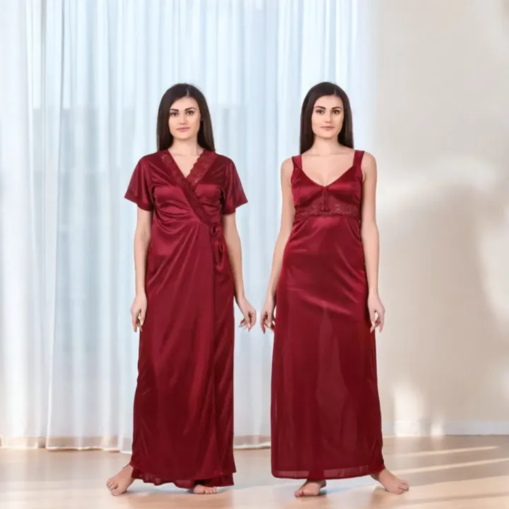 Silk%20Bridal%20Nightgown%20Set%20with%20Robe%20%E2%80%93%20Maroon%20Fancy%20Satin%20Nighty%20for%20Women%20(Free%20Size)%20-%20Image%202