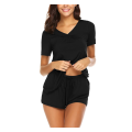Fancyra Women'S Shorts Pajama Set Short Sleeve Sleepwear Nightwear Pajamas Shorts Racerback Pj Lounge Sets Sleepwear Babydoll Free Size Black Color. 