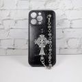 Masala Beads Metal Chrome Hearts Cross Leather Design With Chain Strap Stylish Emo Punk Fashionable TPU Soft Phone Case Cases Iphone Phone Cover. 